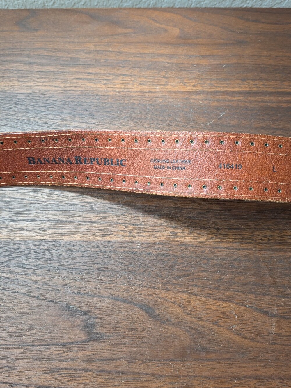 Banana Republic Tan Brown Leather Belt White Stitch Brass Studded Belt Size L - Picture 6 of 7